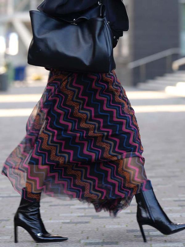 Mesh Skirt With Wavy Stripes Flowing Long Skirt For Women 2026