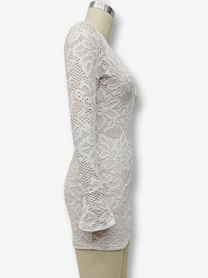 Mini Lace Dress With Cutout Long Sleeve High Neck Sexy Bodycon Club Dress For Women 2026