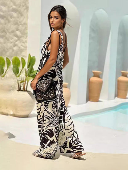 Tropical Printed Jumpsuit Sleeveless Wide Leg Summer Outfit For Women 2026