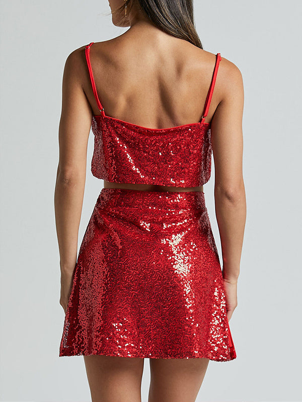 Sequin Two Piece Co-ord Set Crop Top And Mini Skirt Birthday Party Outfit For Women 2026