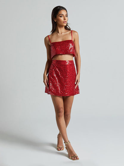 Sequin Two Piece Co-ord Set Crop Top And Mini Skirt Birthday Party Outfit For Women 2026