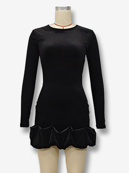 Elegant Velvet Mini Dress With Ruffle Hem Long Sleeve Bodycon Dress For Women 2026