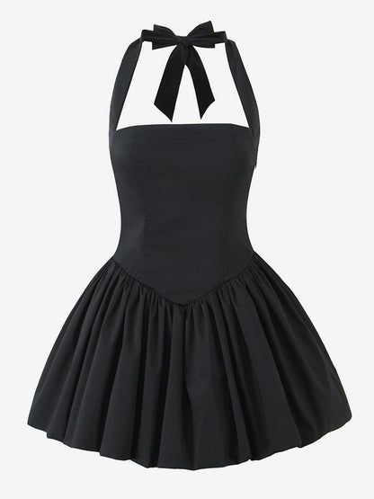 Halter Mini Dress In Black Square Neck A-Line Sexy Birthday Party Dress For Women 2026