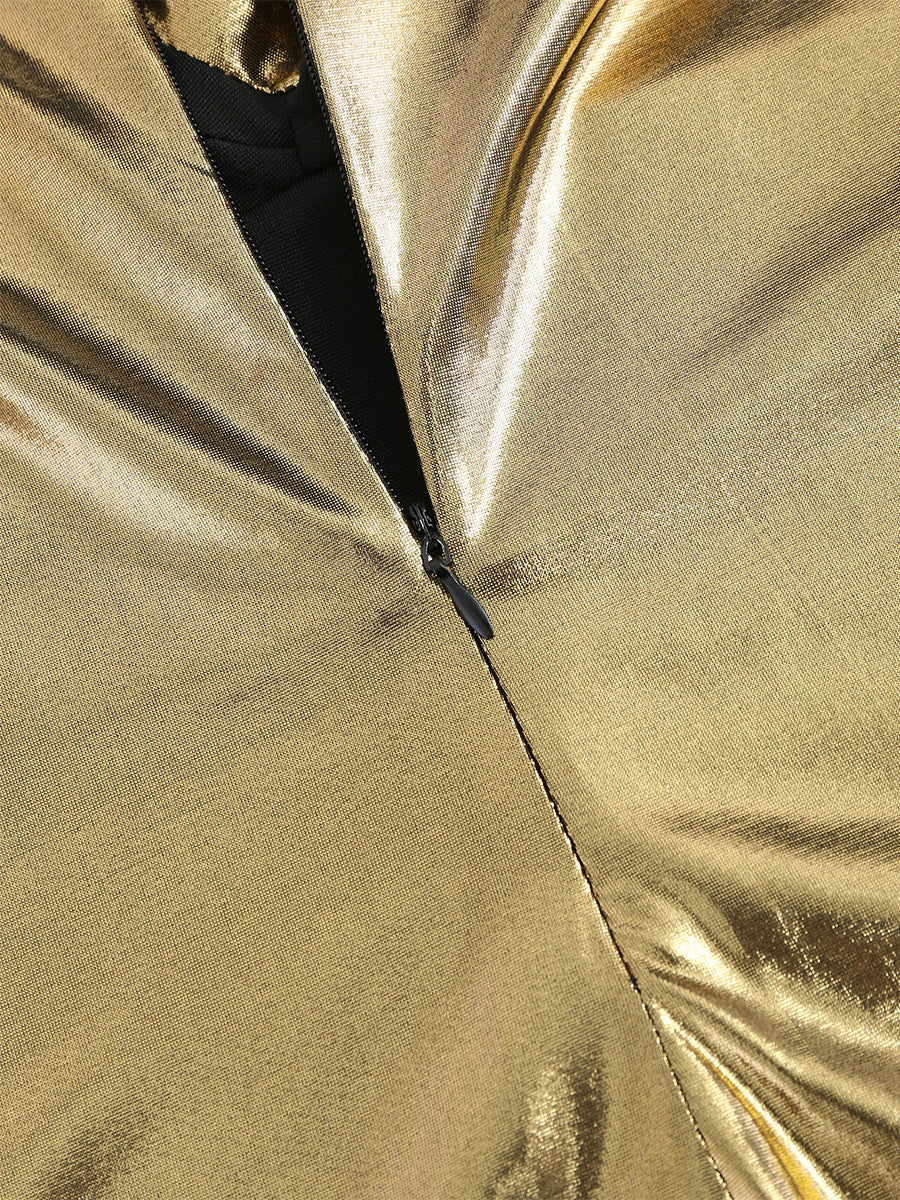 Metallic Gold Maxi Dress With Open Back Party Halter Bodycon Dress For Women 2026