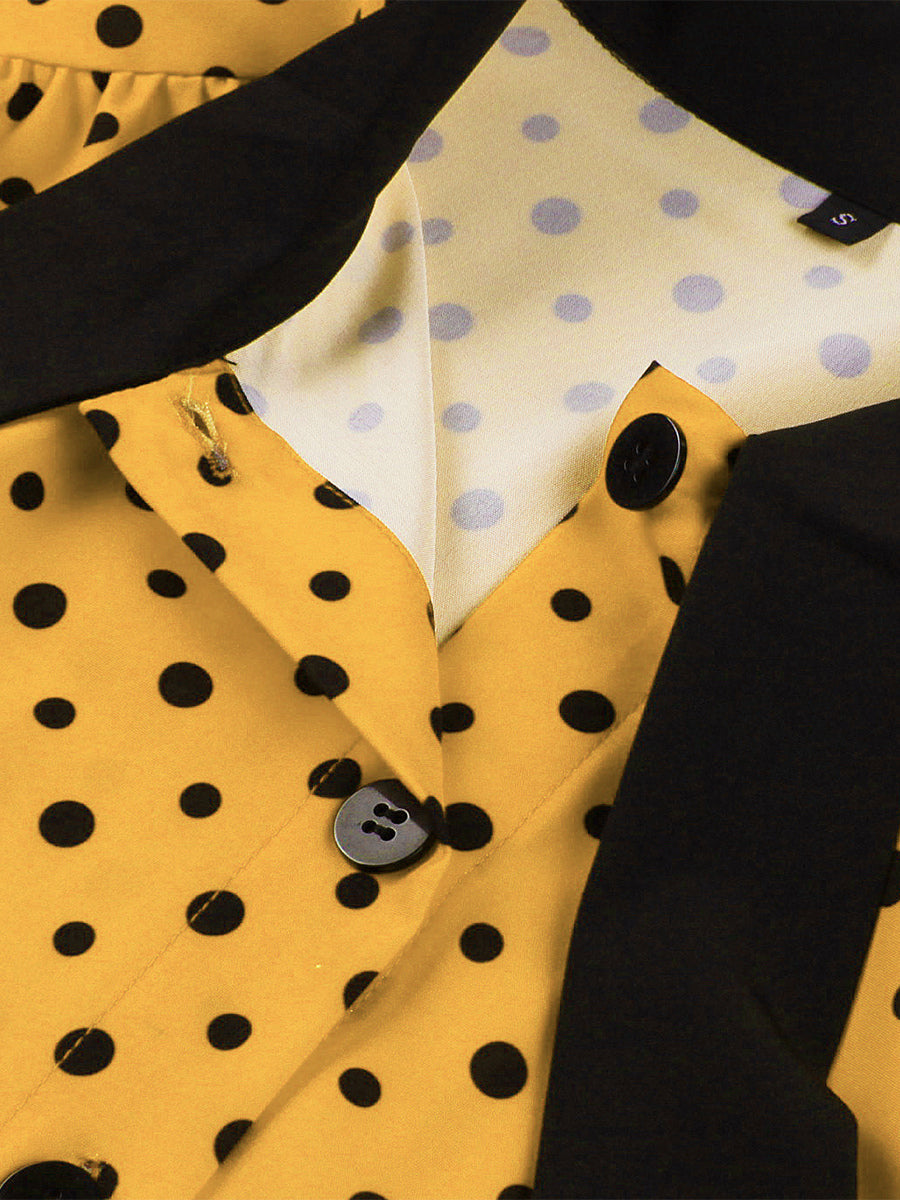 Polka Dot Shirt Dress With Tie And Belt Flutter Sleeve Vintage Midi Dress For Women 2026
