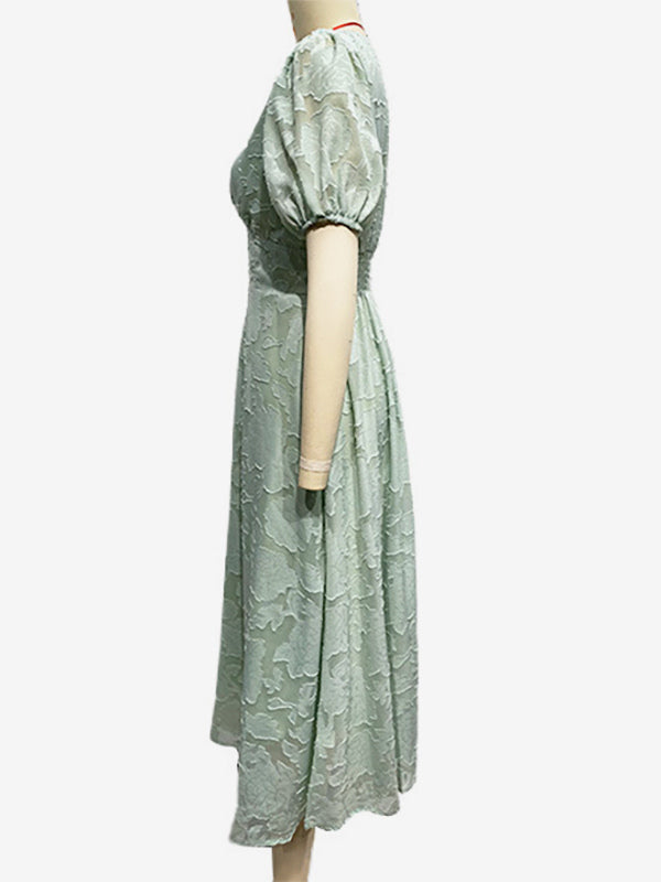 Floral Midi Dress With V-Neck And Puffy Sleeves For Women 2026