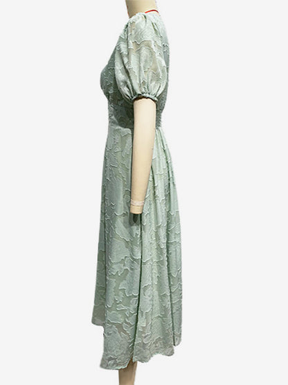Floral Midi Dress With V-Neck And Puffy Sleeves For Women 2026