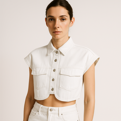 Cropped Denim Shirt | Sleeveless | Boxy Fit