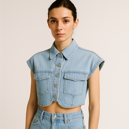 Cropped Denim Shirt | Sleeveless | Boxy Fit