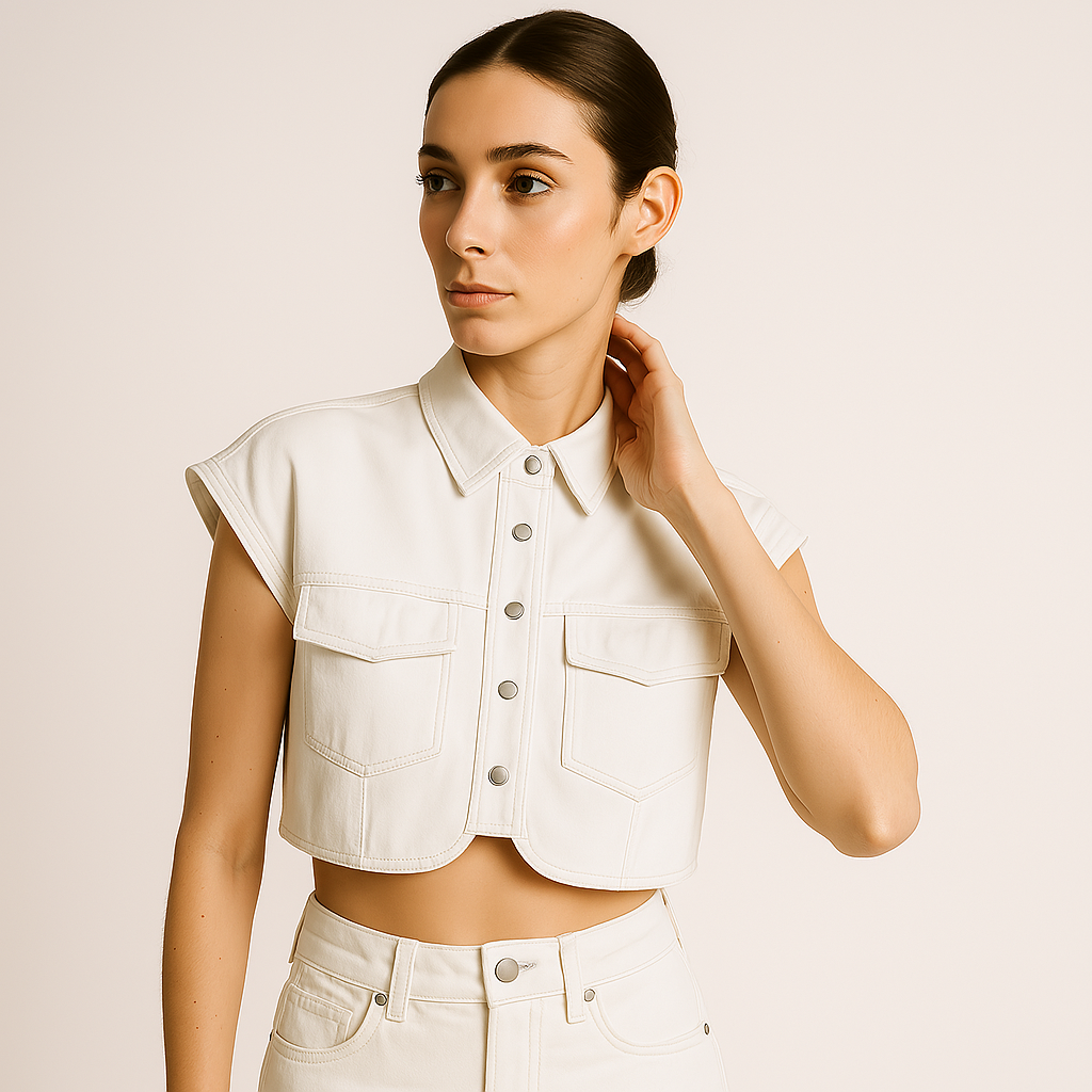 Cropped Denim Shirt | Sleeveless | Boxy Fit
