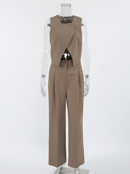 SummerTwo Piece Co-ord Set Outfit Asymmetrical Top And Straight Pants For Women 2026