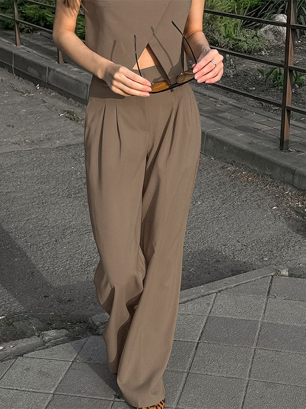 SummerTwo Piece Co-ord Set Outfit Asymmetrical Top And Straight Pants For Women 2026