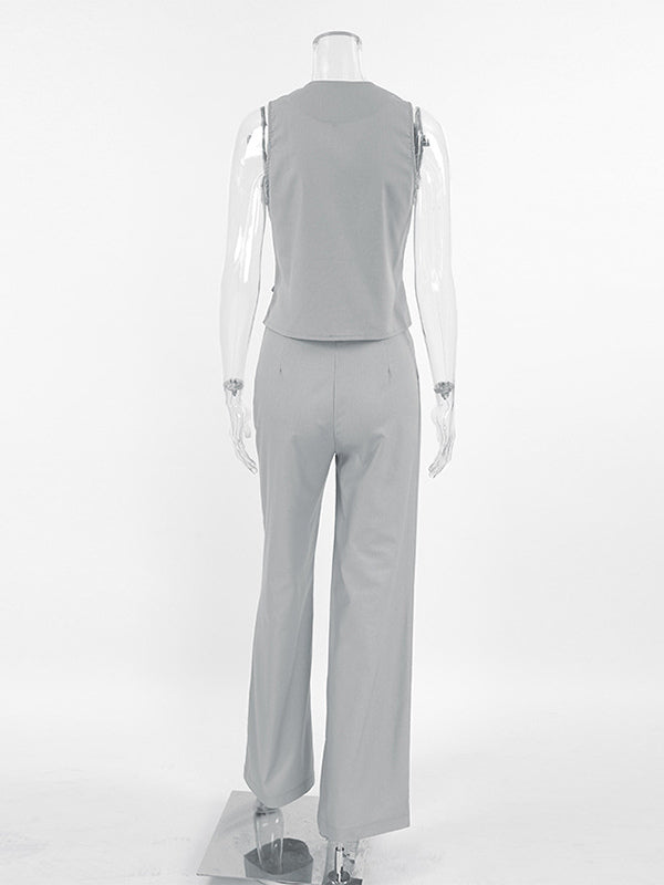 Summer Two Piece Co-ord Set Asymmetrical Top And Straight Pants For Women 2026