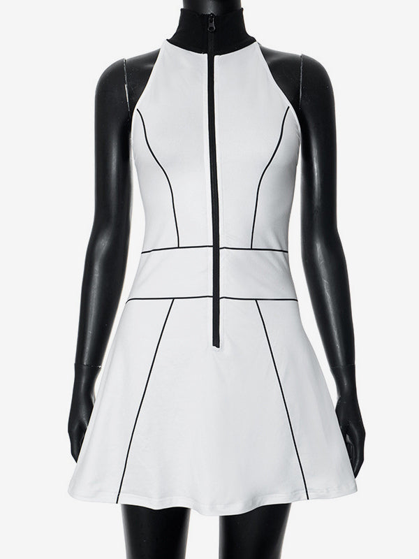 Sleeveless Zip-up Mini Dress With High Neck For Women 2026