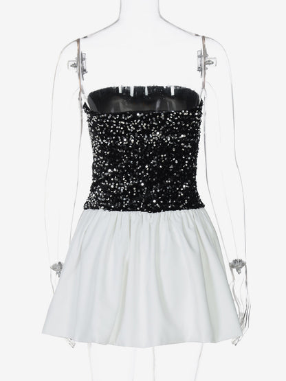 Sequin Strapless Mini Dress With Puff Skirt 2026