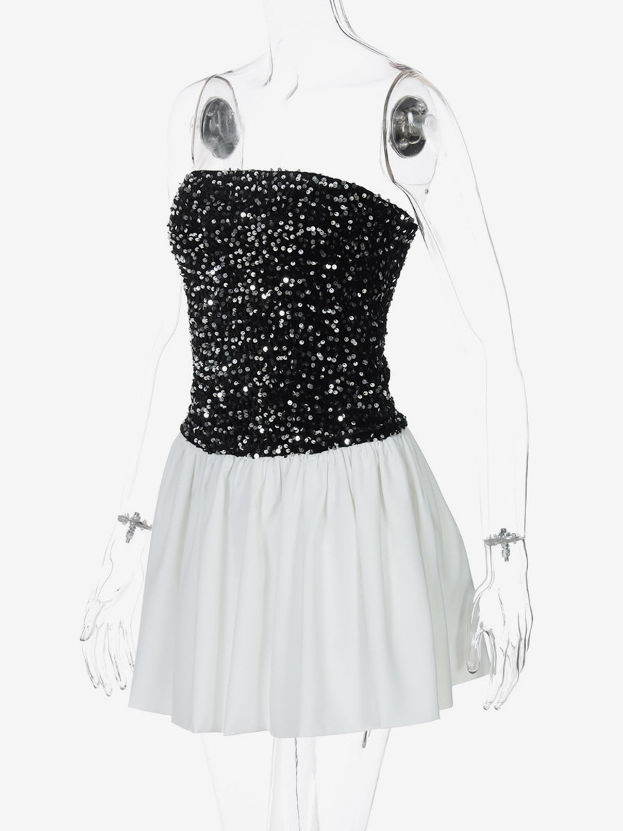 Sequin Strapless Mini Dress With Puff Skirt 2026