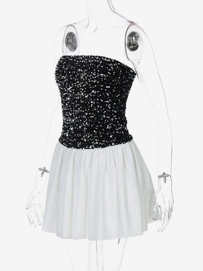 Sequin Strapless Mini Dress With Puff Skirt 2026