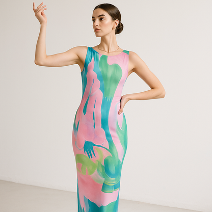 Aurora Abstract Maxi Dress | Watercolour Print | Sleeveless Fit
