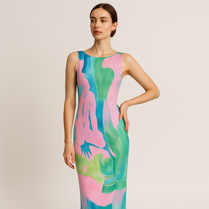 Aurora Abstract Maxi Dress | Watercolour Print | Sleeveless Fit