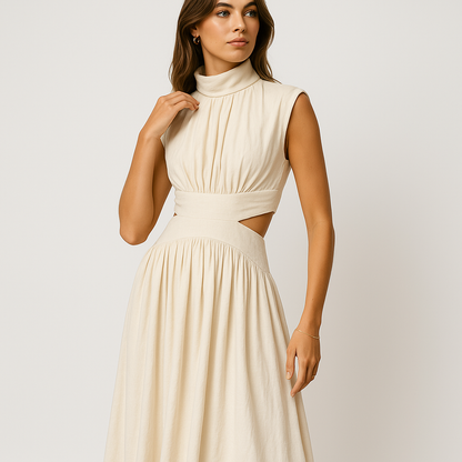 Eden High-Neck Maxi Dress | Sculptural Cotton Blend | Modern Silhouette