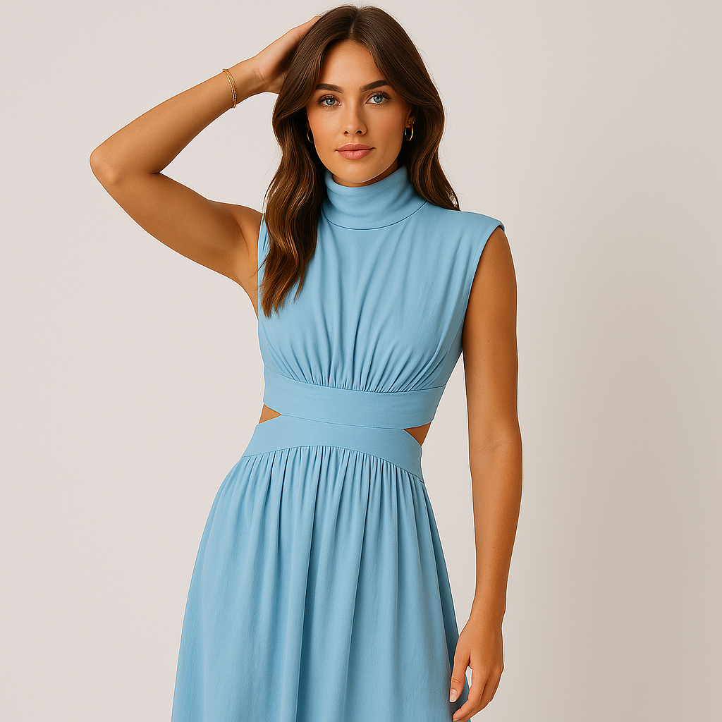 Eden High-Neck Maxi Dress | Sculptural Cotton Blend | Modern Silhouette