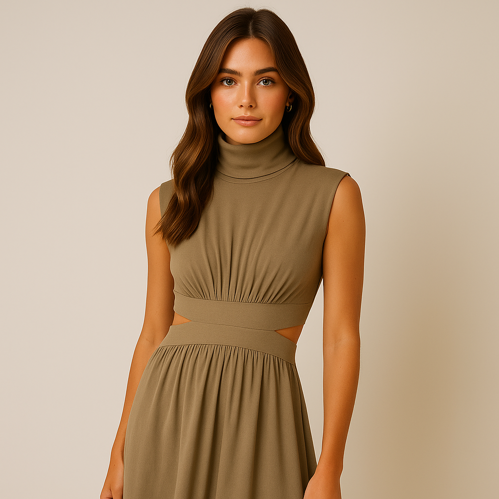 Eden High-Neck Maxi Dress | Sculptural Cotton Blend | Modern Silhouette