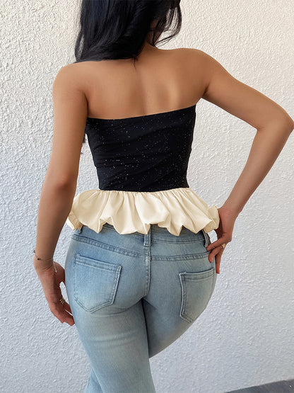 Contrast Color Sparkling Tube Top For Women 2026