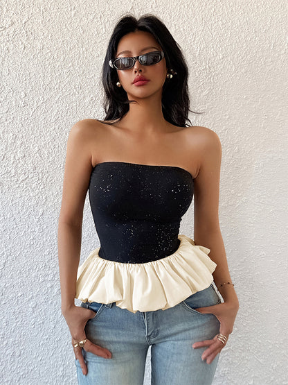 Contrast Color Sparkling Tube Top For Women 2026