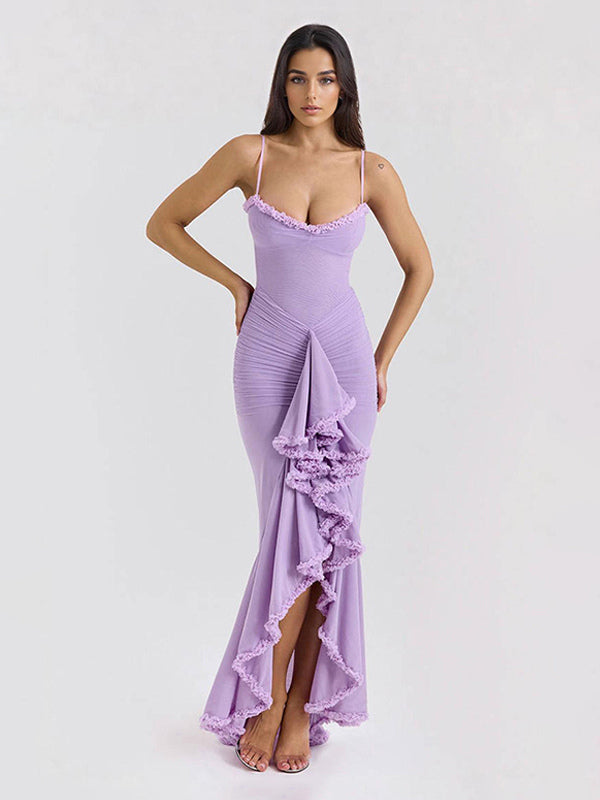Ruffled Front Party Gown Long Slip Dress For Women 2026