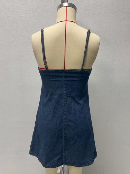Denim Cut-Out Mini Slip Dress For Women 2026