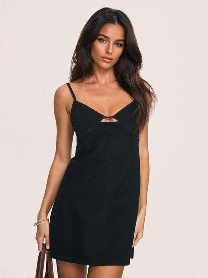 Denim Cut-Out Mini Slip Dress For Women 2026