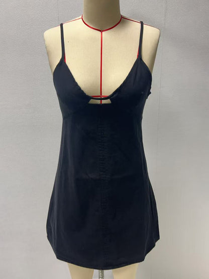Denim Cut-Out Mini Slip Dress For Women 2026
