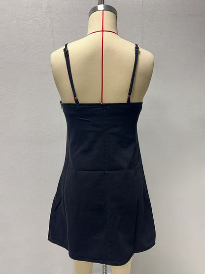 Denim Cut-Out Mini Slip Dress For Women 2026