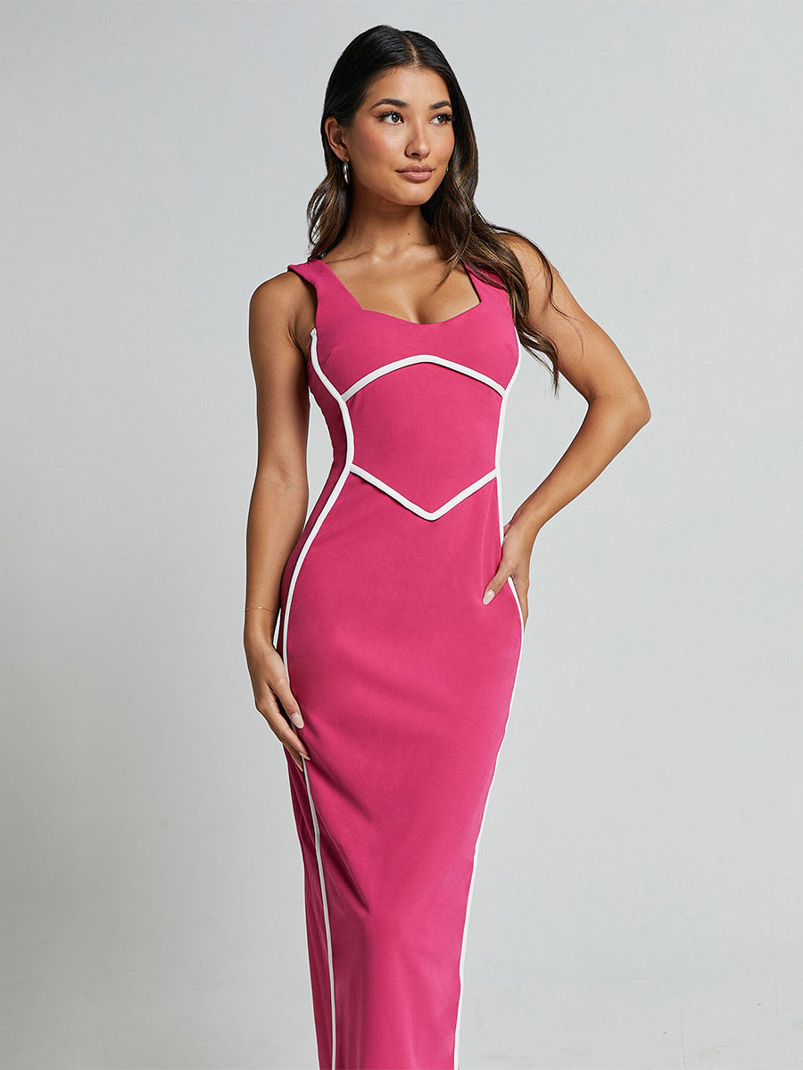 Contrast Color Bodycon Tank Long Dress For Summer 2026