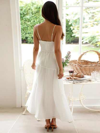 Tiered Maxi Sundress for Women - Ruched Bust Tie Front A Line Long Slip Dress - Summer Beach Wedding Guest 2026