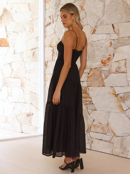 Tiered Maxi Sundress for Women - Ruched Bust Tie Front A Line Long Slip Dress - Summer Beach Wedding Guest 2026