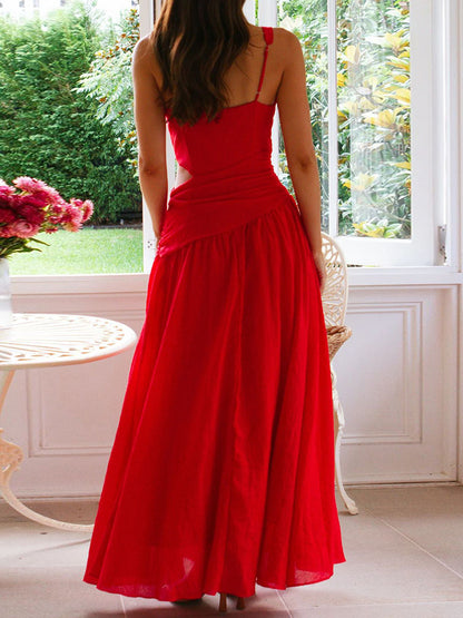 Cut Out Sleeveless Maxi Dress for Women - Boho V Neck Ruched Waist Backless Flowy A Line Sun Dress - Summer Wedding Guest 2026