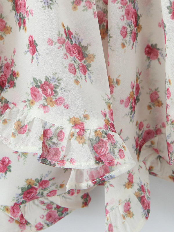 Pink Floral Print V-Neck Long Sleeve Mini Dress For Summer 2026