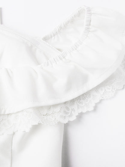 White Off-Shoulder Mini Dress With Ruffle Trim 2026