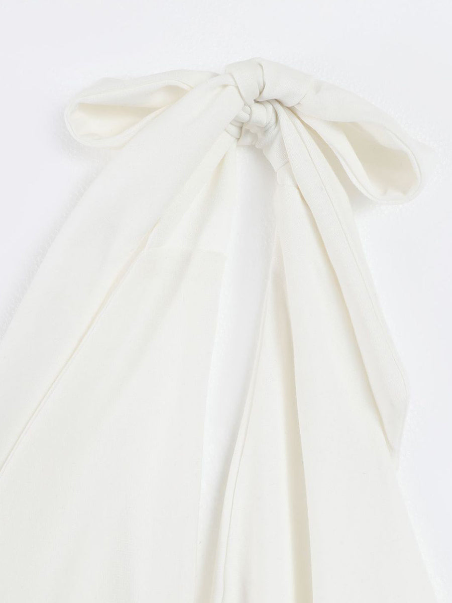 White Halter Neck Maxi Dress With 3D Flower Skirt 2026