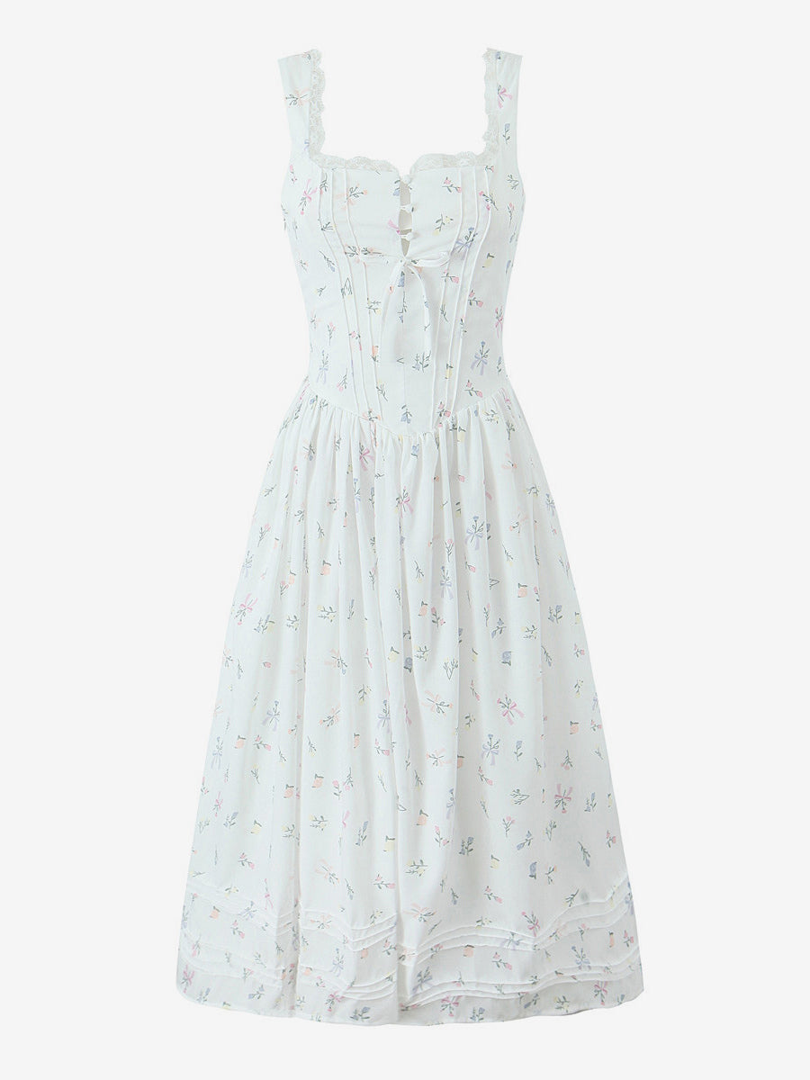 Floral Print Sweetheart Neckline A-line Midi Dress For Summer 2026