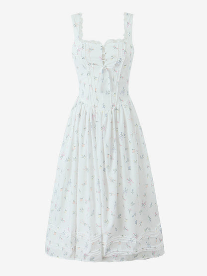 Floral Print Sweetheart Neckline A-line Midi Dress For Summer 2026