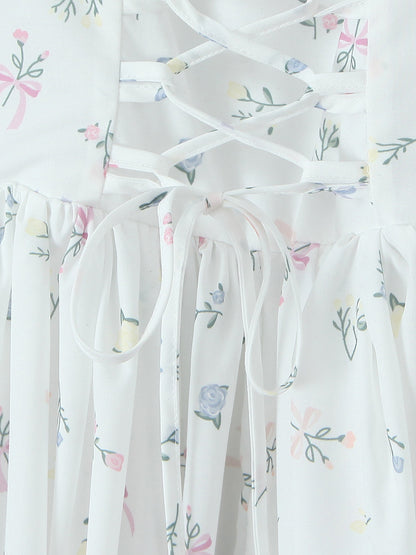 Floral Print Sweetheart Neckline A-line Midi Dress For Summer 2026