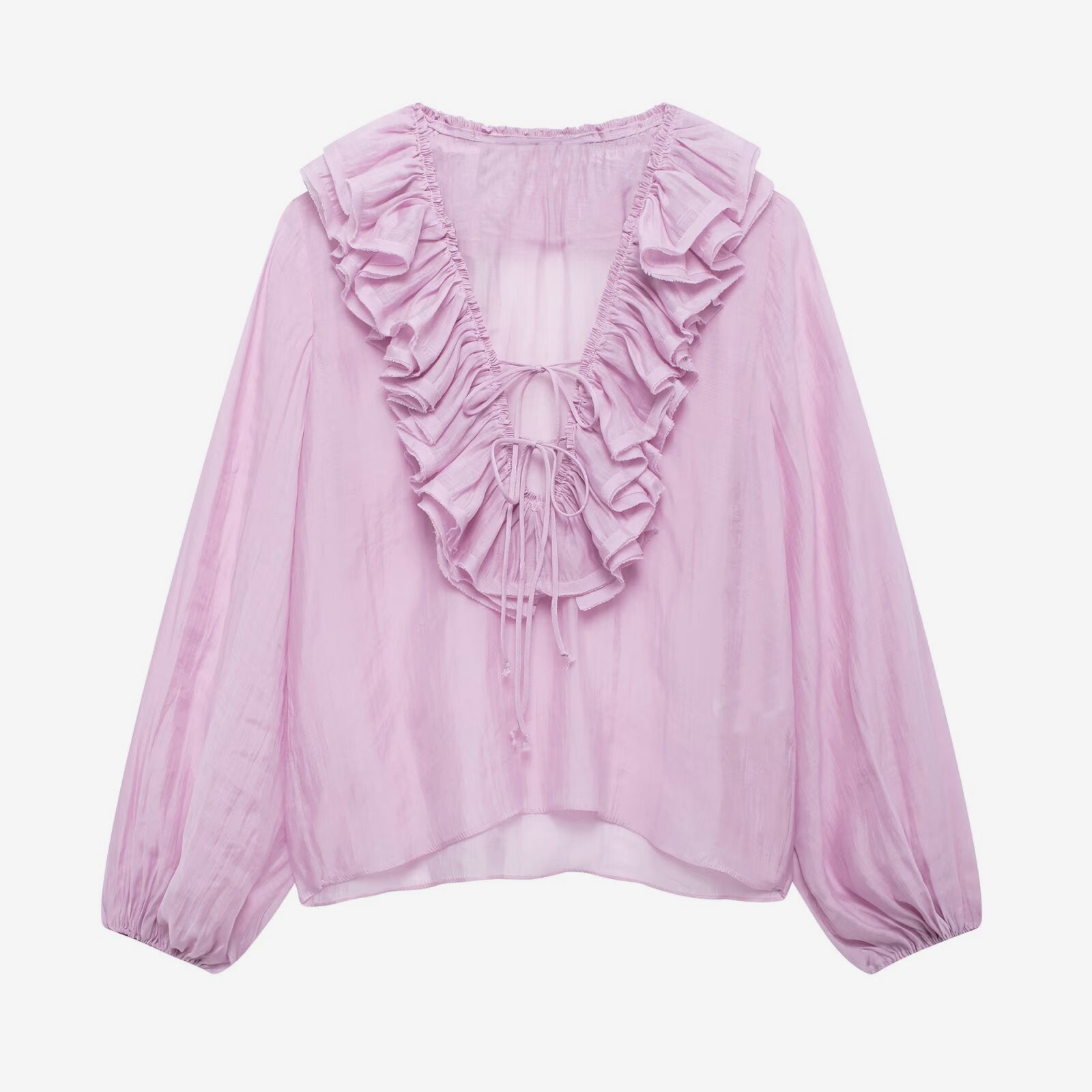 Ruffled Long Sleeve V-neck Blouse For Spring 2026