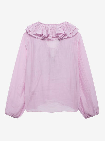 Ruffled Long Sleeve V-neck Blouse For Spring 2026