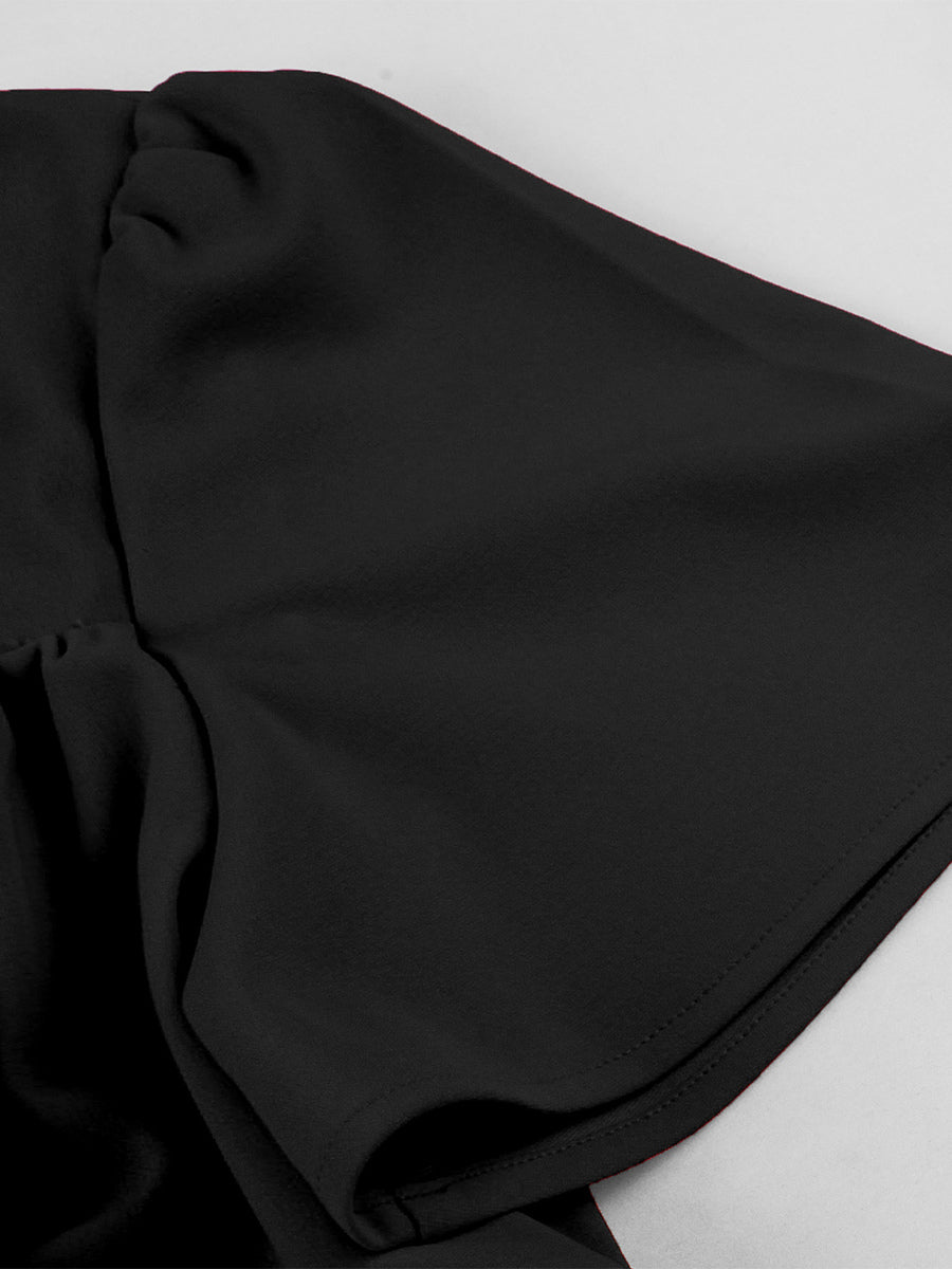 Vintage Square-Neck Midi Dress In Black For Summer 2026