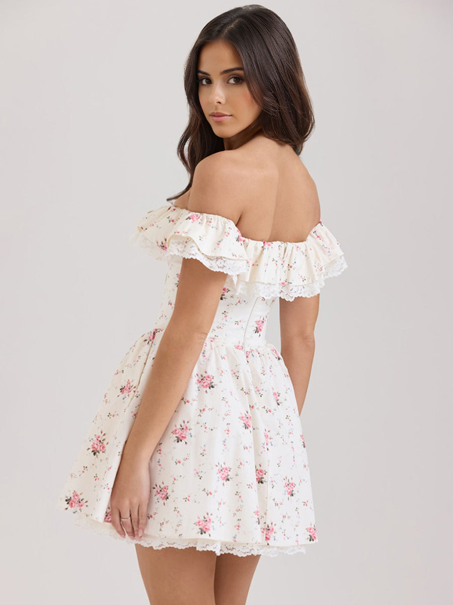 Off Shoulder Floral Mini Dress With Bow Detail For Summer 2026