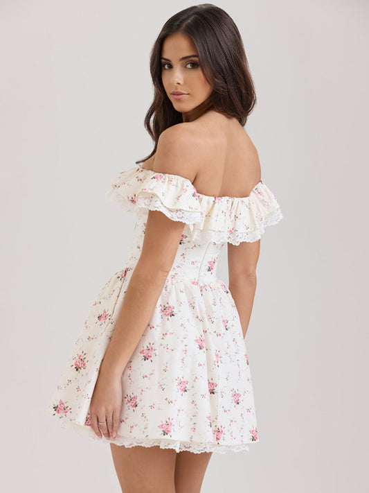 Off Shoulder Floral Mini Dress With Bow Detail For Summer 2026