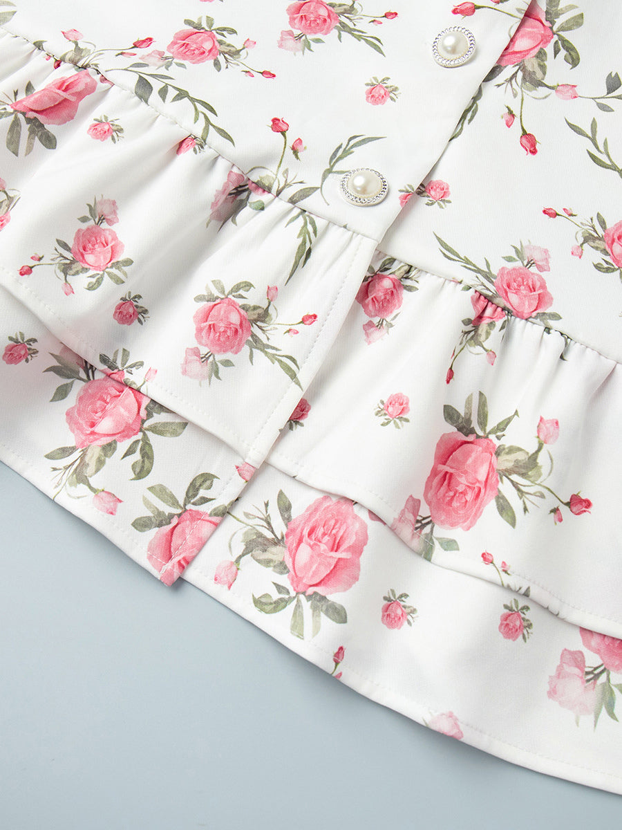 Floral Print Puff Sleeves Mini Dress With Peter Pan Collar And Back Lace-up For Summer 2026