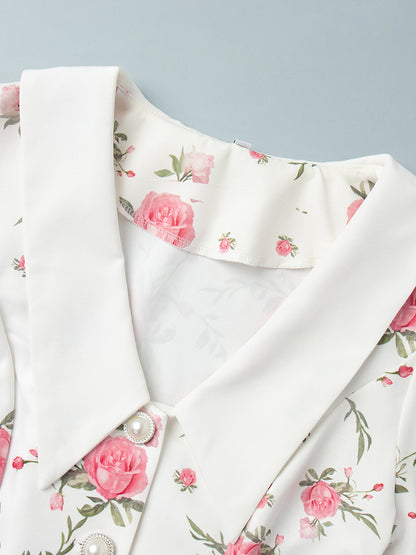 Floral Print Puff Sleeves Mini Dress With Peter Pan Collar And Back Lace-up For Summer 2026